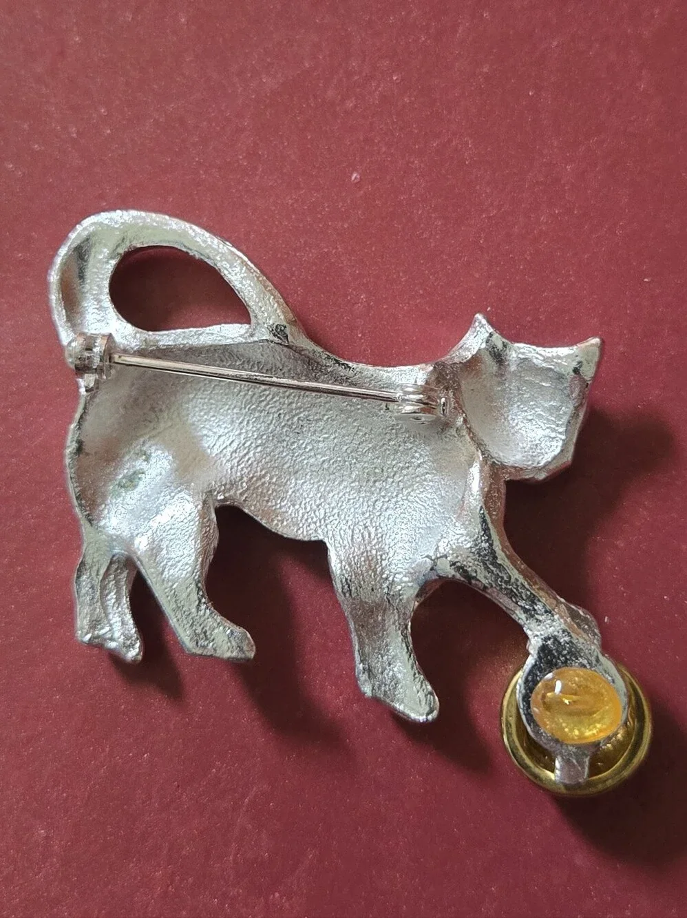 Cool Cat Brooch Silver Tone Cat With Gold Ball Brooch Cat Lady Jewelry